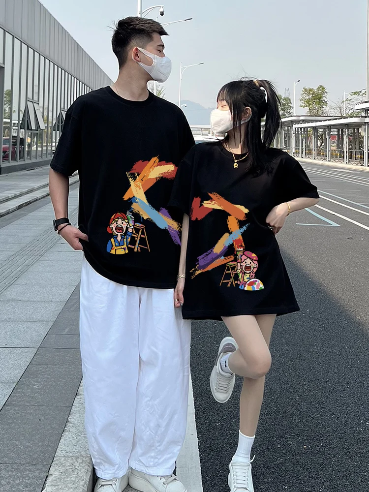 2024 New Rainbow Love Puzzle Print Matching Couple T-Shirts Top For Men Women Summer Loose Cotton Short Sleeved TShirt Tee