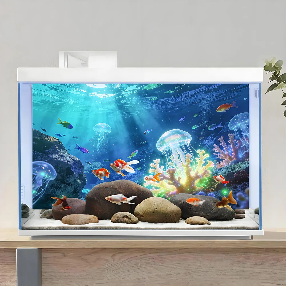 Aquarium Background Sticker, Jellyfish Coral, Self-Adhesive Flat Sticker for Fish Tank & Reptile Terrarium