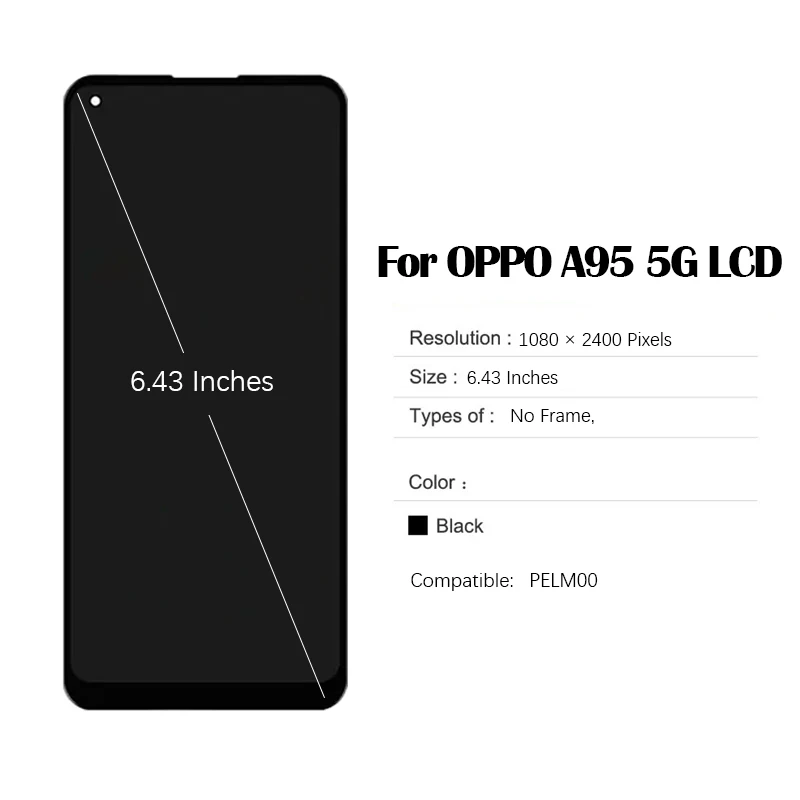 OLED LCD Touch Screen Digitizer Assembly com ferramenta de reparo e cola, 6,43 polegadas, OPPO A95 5G, PELM00, A94, Reno4 SE, 5Z