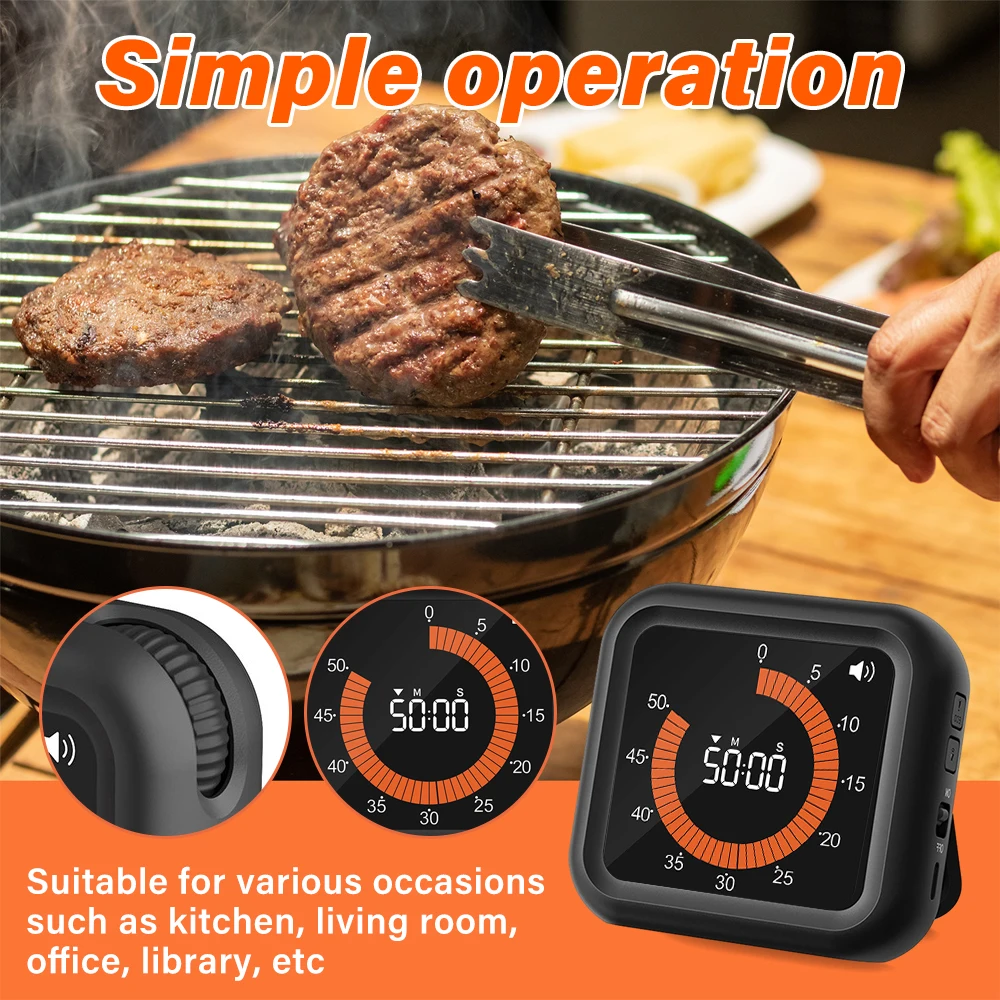 LCD Visual Timer Digital Display Manual Dial Countdown Alarm Timer USB Charging Timing Tool for Cooking Study Sports