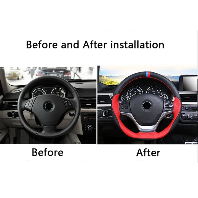 Anti-slip Soft Artificial Leather Car Steering Wheel Cover 38cm steering-wheel With Needles And Thread Auto Interior Accessories