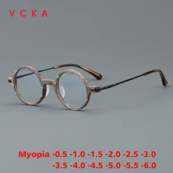 VCKA Acetate Anti-Blue Light Myopia Glasses Retro Pure Titanium Frame Men's and Women's Prescription Custom Eyewear-0.5 TO -10