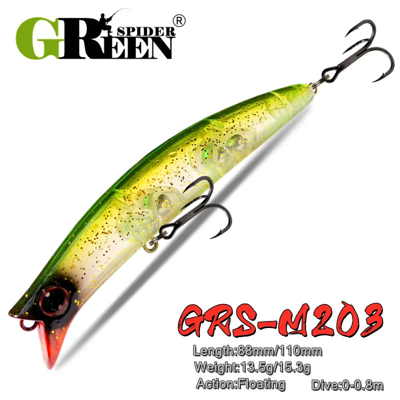 GREENSPIDER New 88mm 13.5g 110mm 15.3g 3D Eyes 2 Hooks Minnow Wobbler Artificial Bait Crankbait Fishing Hard Lure Floating