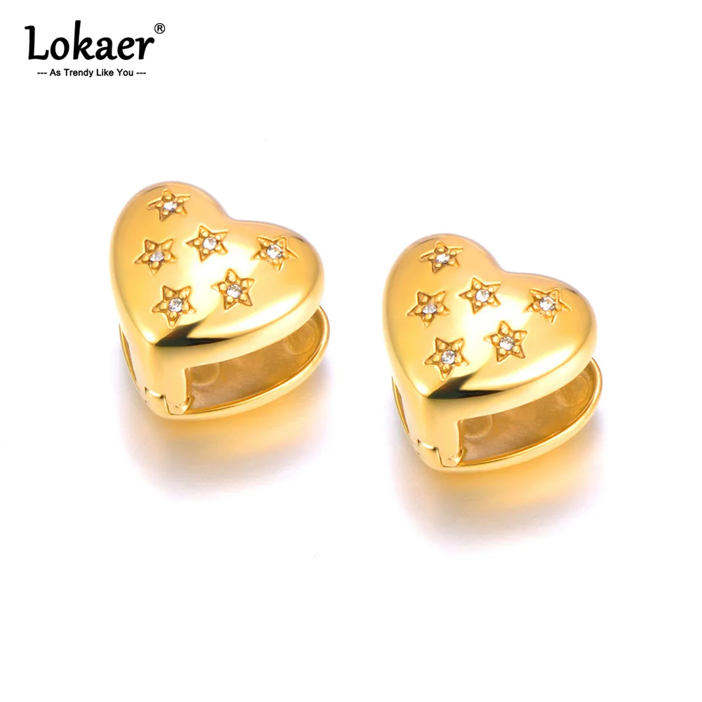 Lokaer 316L Stainless Steel Heart Hollow Rhinestone Hoop Earrings For Women Statement 18K Real Gold Plated Trendy Jewelry E24007