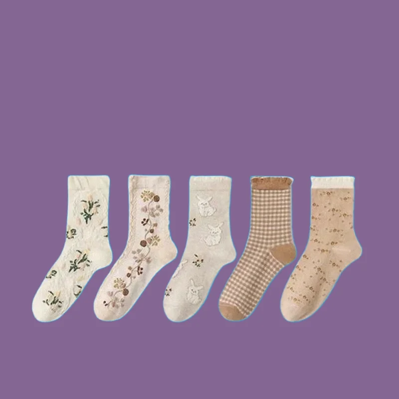 

5/10 Pairs Fashion Women's Socks Early Spring Autumn Winter Art Socks Korean Style All-match Cute Women's Middle-tube Socks