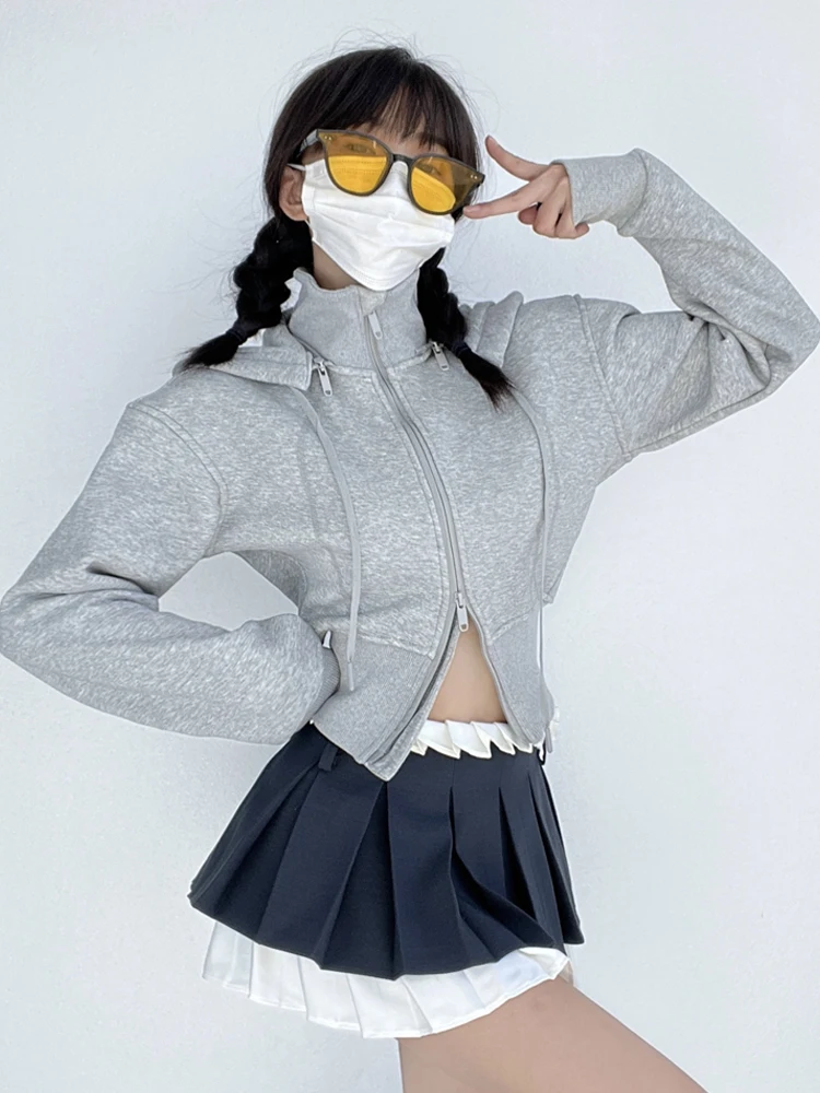 Ay Hoodie Cardigan Feminino Faionable Spicy Girl Cintura-Aconchamento Primavera Versátil Longo Sve ort Casacos Jaet