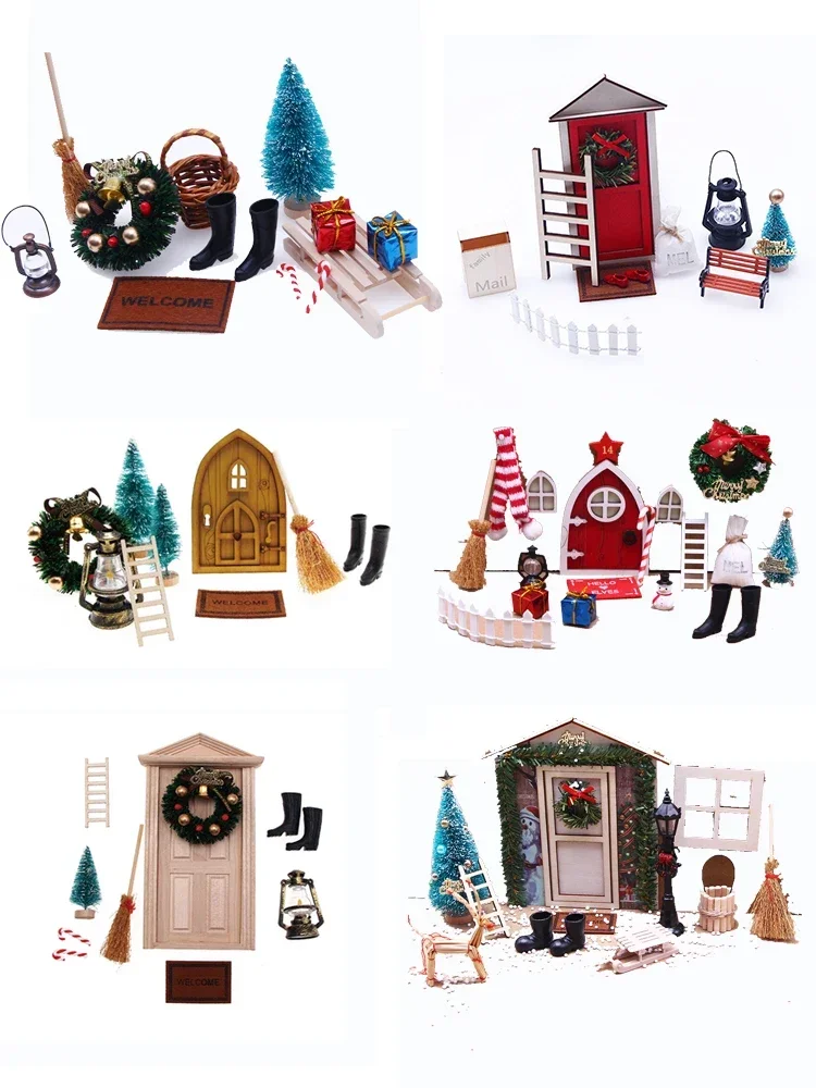 Mini House Retro Door Decoration Set, Miniature Wood Elf Door, Fairy Door Accessories, Christmas Tree DIY Decoration