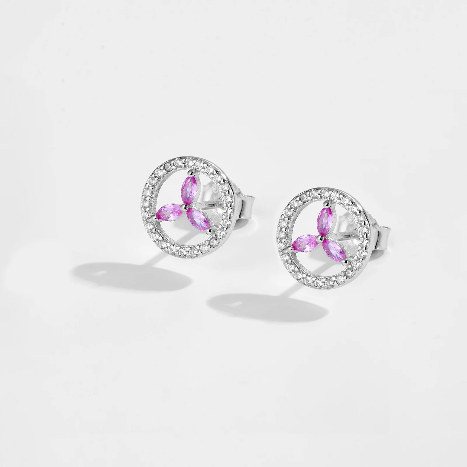 ANDYWEN 925 Sterling Silver 10mm Circle CZ Pink Three Zircon Love Life Stud Earring 2024 Women Luxury Dainty Trendy Gift Jewelry