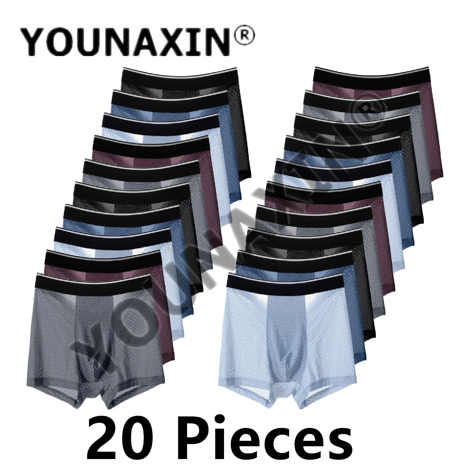 YOUNAXIN 20 Pieces/Lot Big Size Men Underwear Boxers Shorts Ice Silk Mesh Undies Underpants Wholesale L XL 2XL 3XL 4XL 5XL