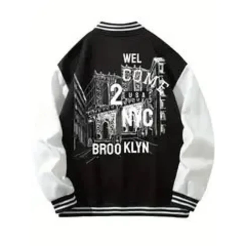 Brooklyn Print Men's Baseball Sports Active Windproof Jackets Men's Simple Style Clothing As Gifts Workout Training