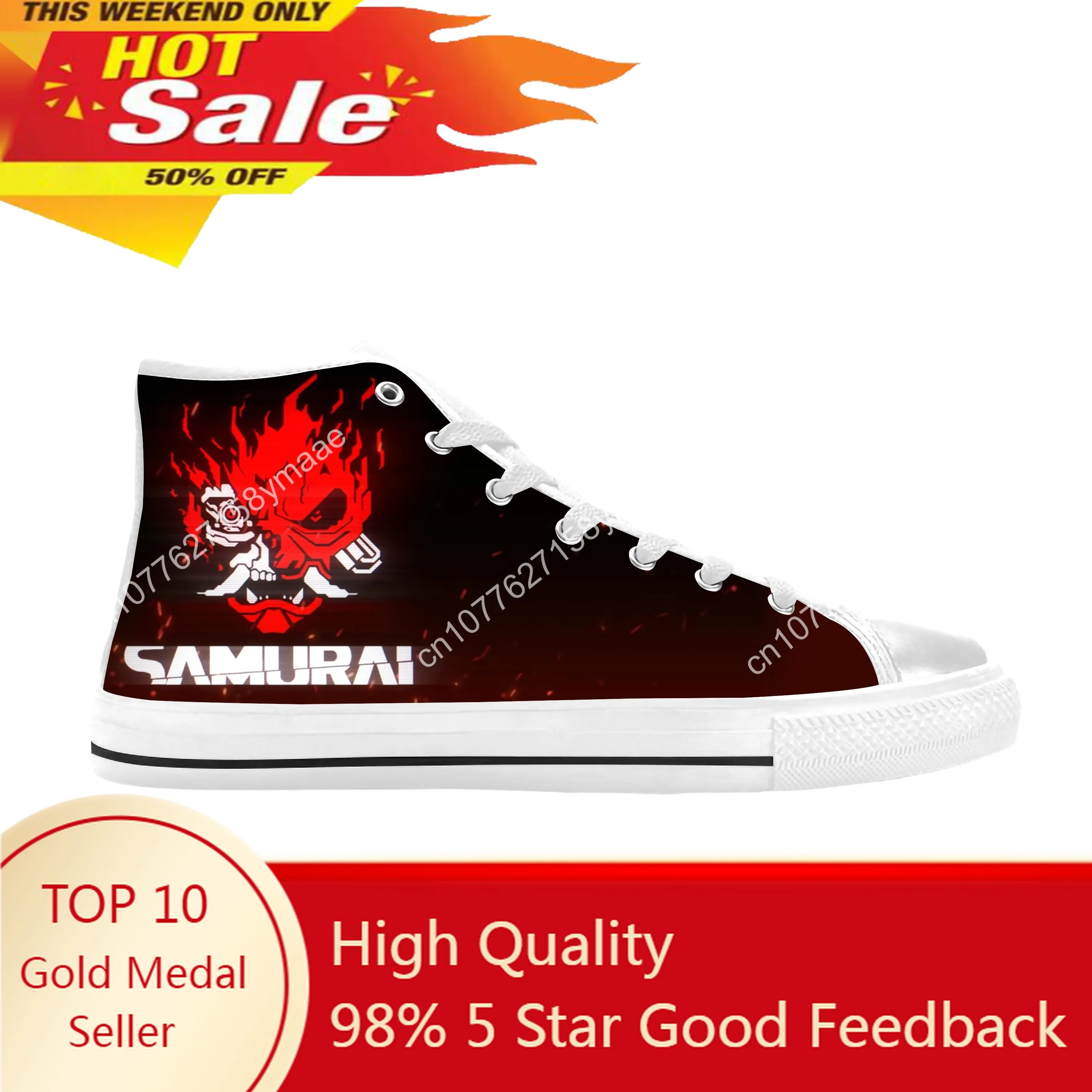 Vintage Samurai Retro Japanese Gaming 2077 Game Casual Cloth Shoes High Top Comfortable Breathable 3D Print Men Women Sneakers