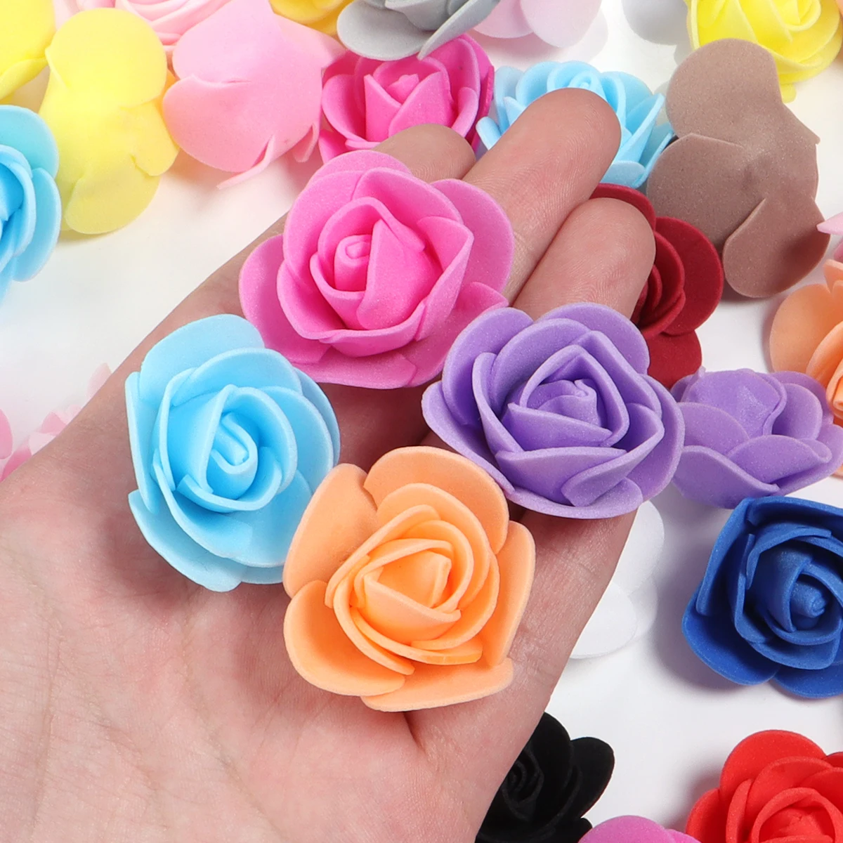 50pcs 3.5-4.5cm Mini PE Foam Rose Flower Head Artificial Rose Flowers Handmade DIY Party Wedding Home Decoration