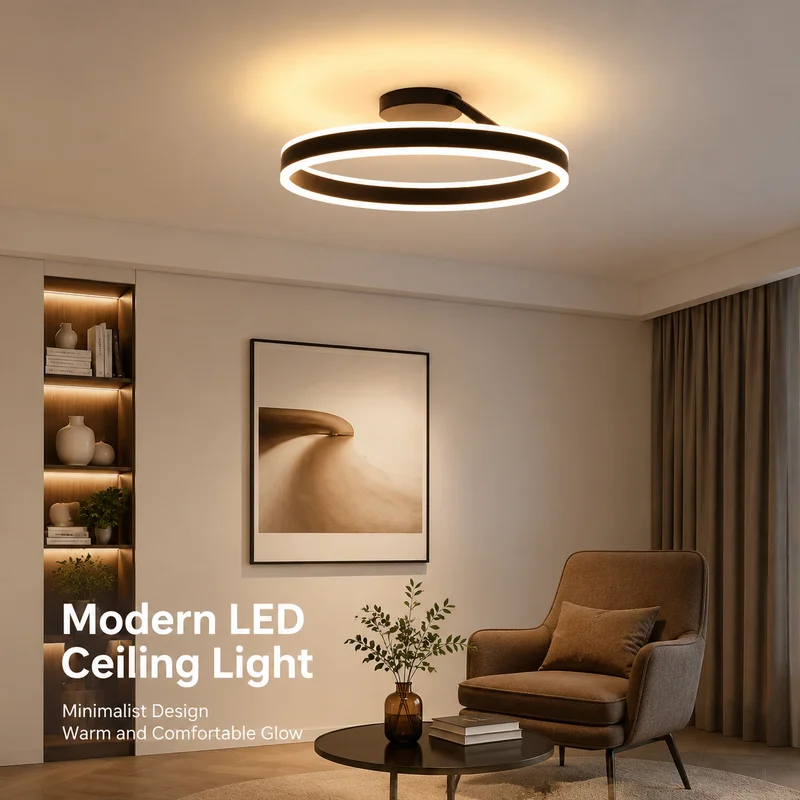 Ceiling Light LED Round Flush Mount Modern Aluminum Dimmable Eye-Care Fixture for Bedroom Living Room Study Home, Ceiling Light