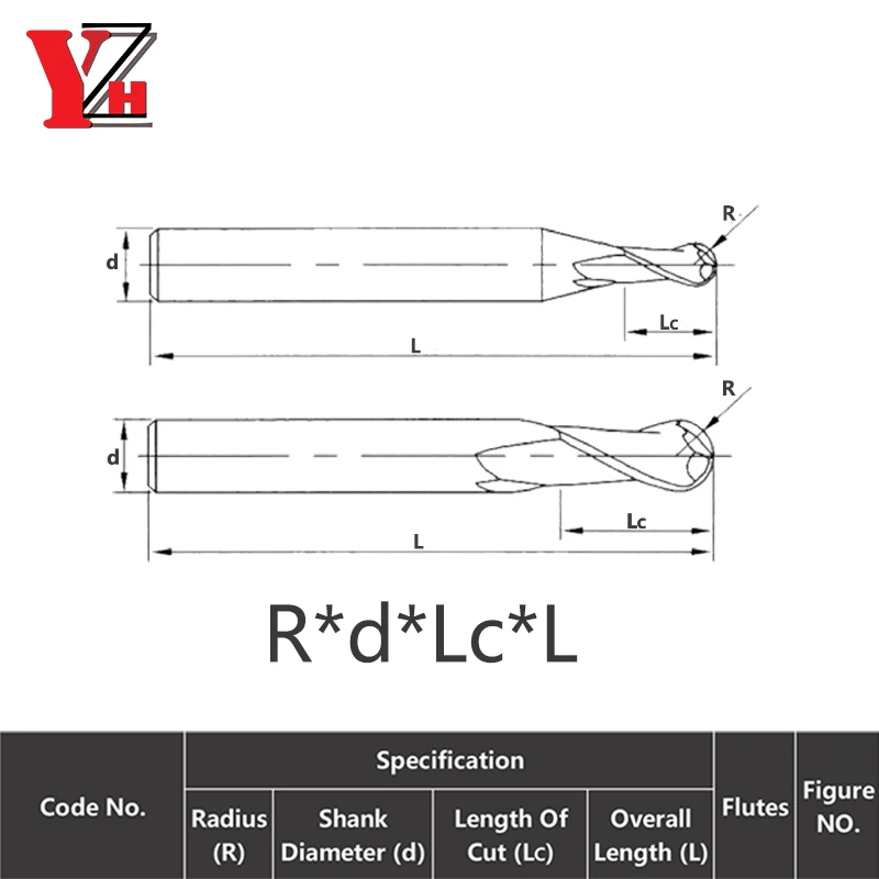 HRC45/55 알루미늄 볼 엔드 밀 2 플루트 텅스텐 CNC R0.5 R0.75 R1 R1.25 R1.5 R1.75 R2 R3 R4 R5 R6 R7 R8 R9 R10