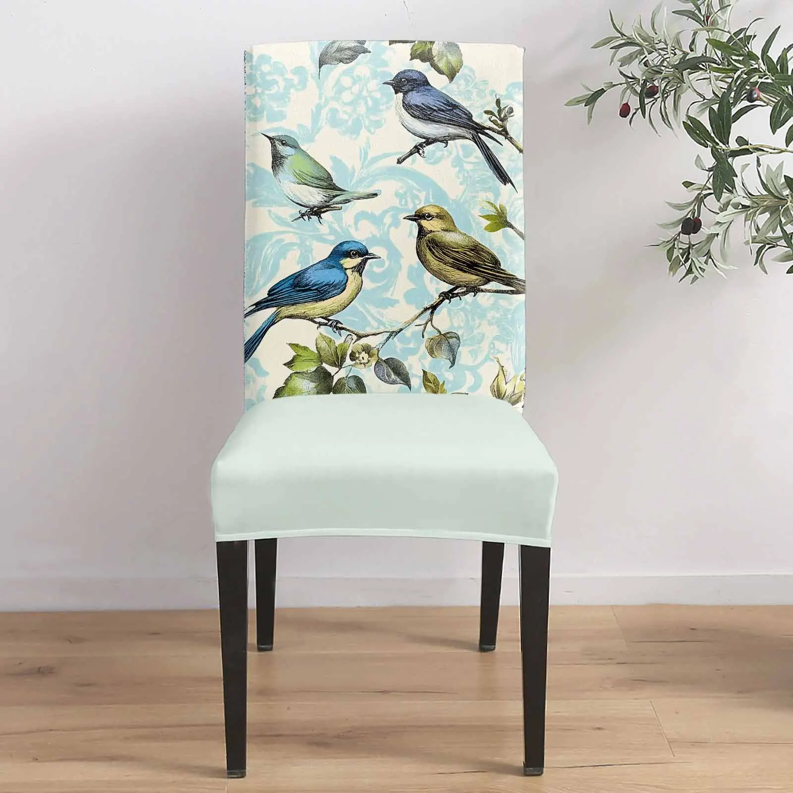 

Vintage Bird Leaf Branch Stretch Chair Cover 4pcs Elastic Seat Protector Case Chair Slipcovers Home Decor