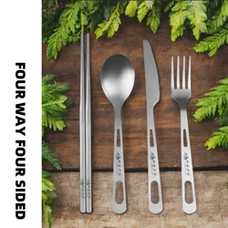 Pure Titanium Outdoor Mountaineering Picnic Camping Portable Knife Easy to Wash Tableware Fork Spoon Chopsticks Frosted Set
