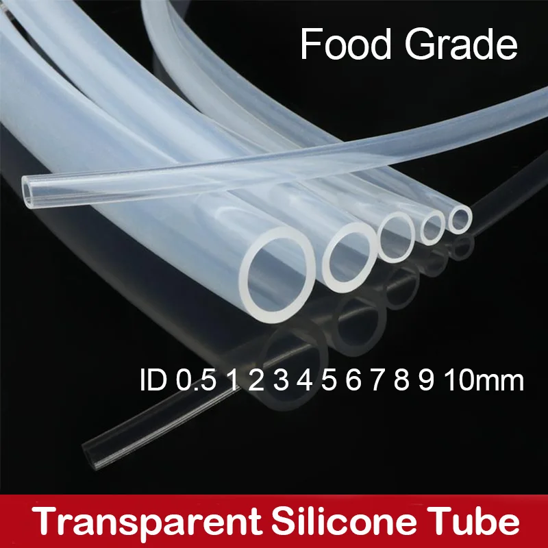 1 Meter transparenter Silikonkautschukschlauch, ID 0,5, 2, 3, 4, 5, 6, 7, 8, 9, 10 mm, Lebensmittelqualität, ungiftiges Weichtrinkrohr, Wasseranschluss