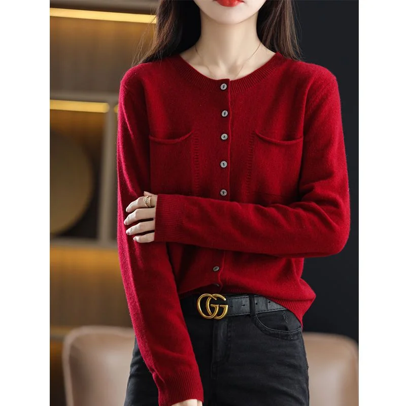

Women's Long-sleeved Round Neck Solid Color Button Sweater Casual Cardigan Fashionable Elegant Top