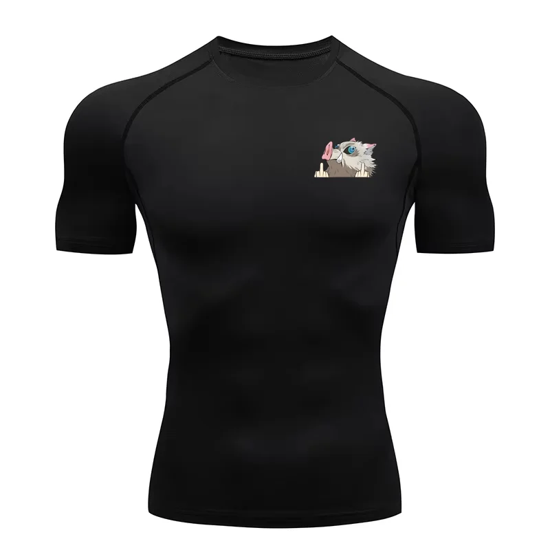 Camiseta de compresión estampada con estilo para hombre, camiseta deportiva de manga corta para correr, gimnasio, camiseta elástica para correr de secado rápido RL00222