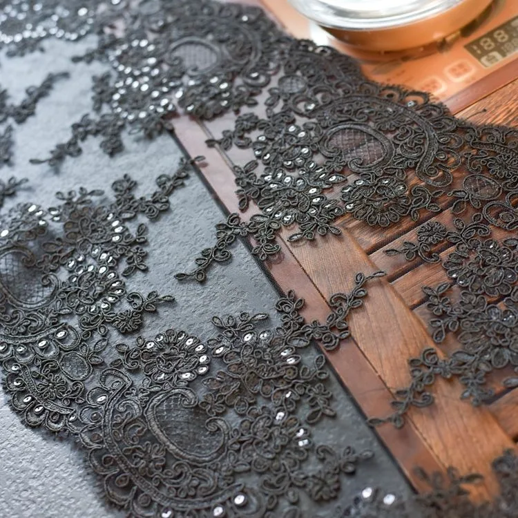 

Multi-color Sequined Symmetrical Embroidery Coffee Table DIY Wedding Dress Curtain Bed Decoration Lace Fabric