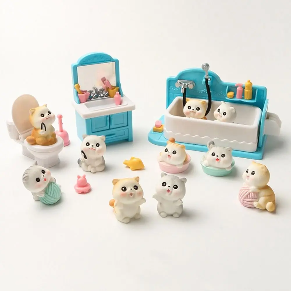 Juguetes de baño de simulación de muebles 1:12, figura de gato a escala 1:6, juegos de casa de muñecas para baño, bañera, inodoro, baño, casa de muñecas en miniatura