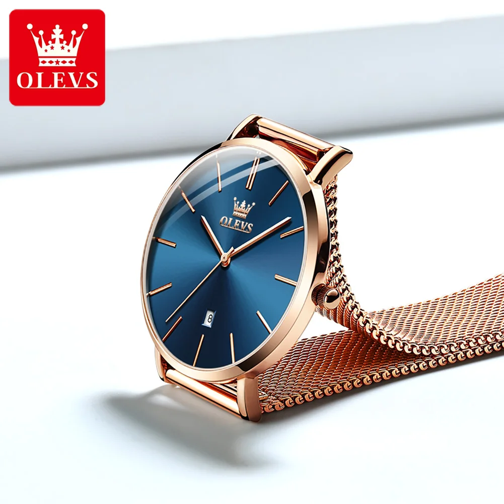 OLEVS 5869 Woman Watch Elegant Simple Quartz Watch Mesh Belt Waterproof Luminous Date Watch Bracelet Set Box Gifts Original