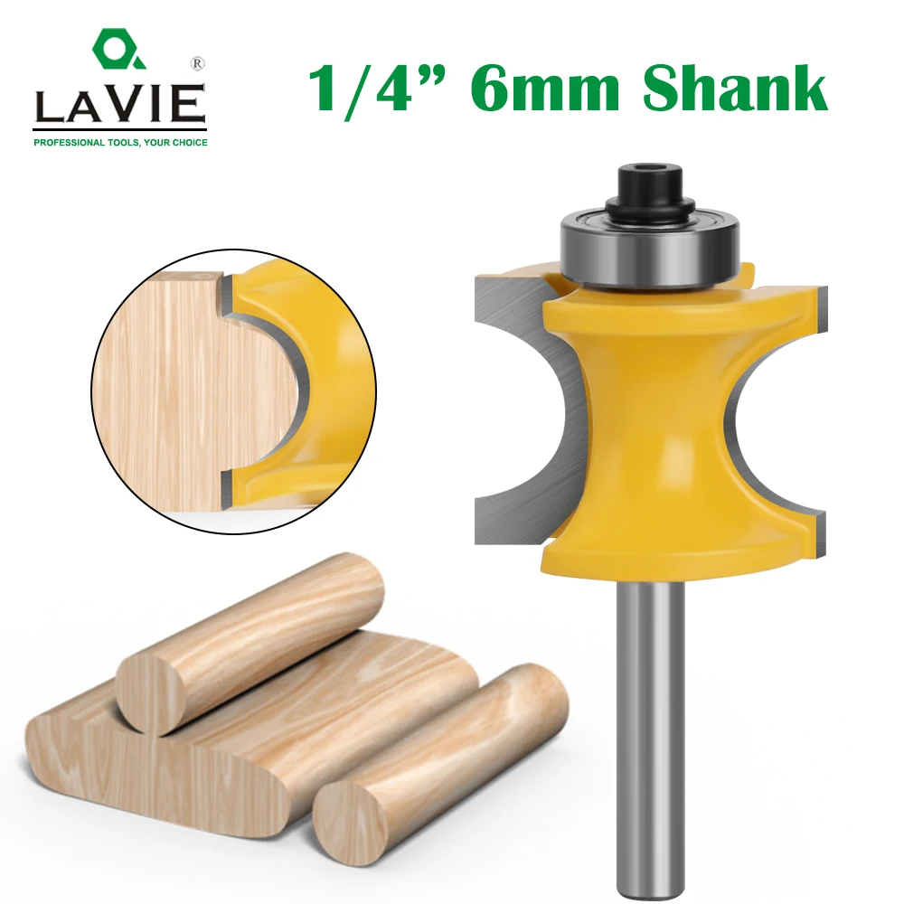 

LAVIE 1 PC 6mm 1/4 Shank Bullnose Half Round Bit Endmill Router Bits Wood 2 Flute Bearing Woodworking Tool Milling Cutter