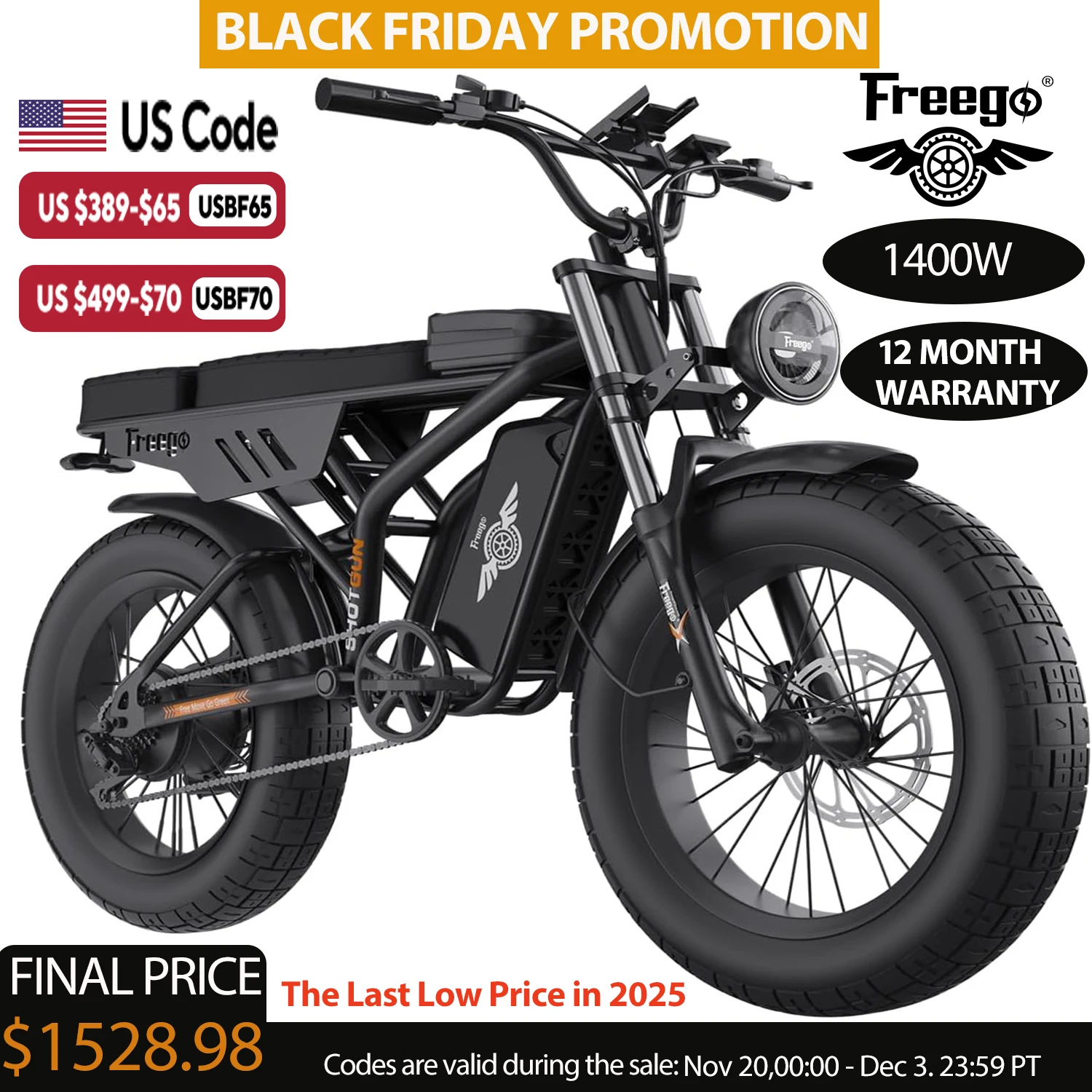 

F2Pro Electric Motorcycle Dirt Bike 1400W 48V/22.5Ah 20" x 4.0" Fat Tires Electric Bicycle Speed 34MPH & 50Miles 7 Speed Ebike