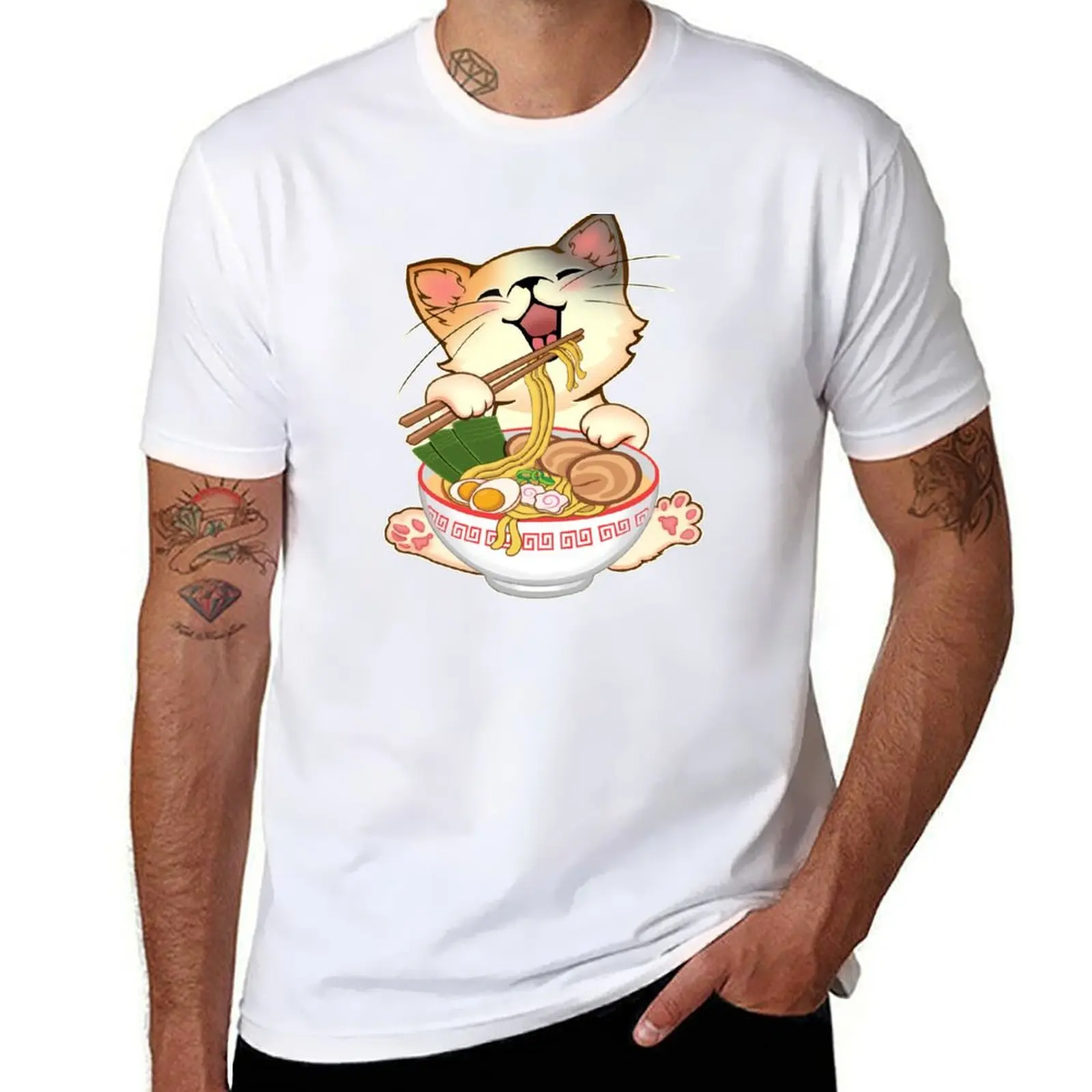 

oversize t shirts man Ramen t T-Shirt vintage shirts graphic man Cat shirts cotton for t 100% anime Cute