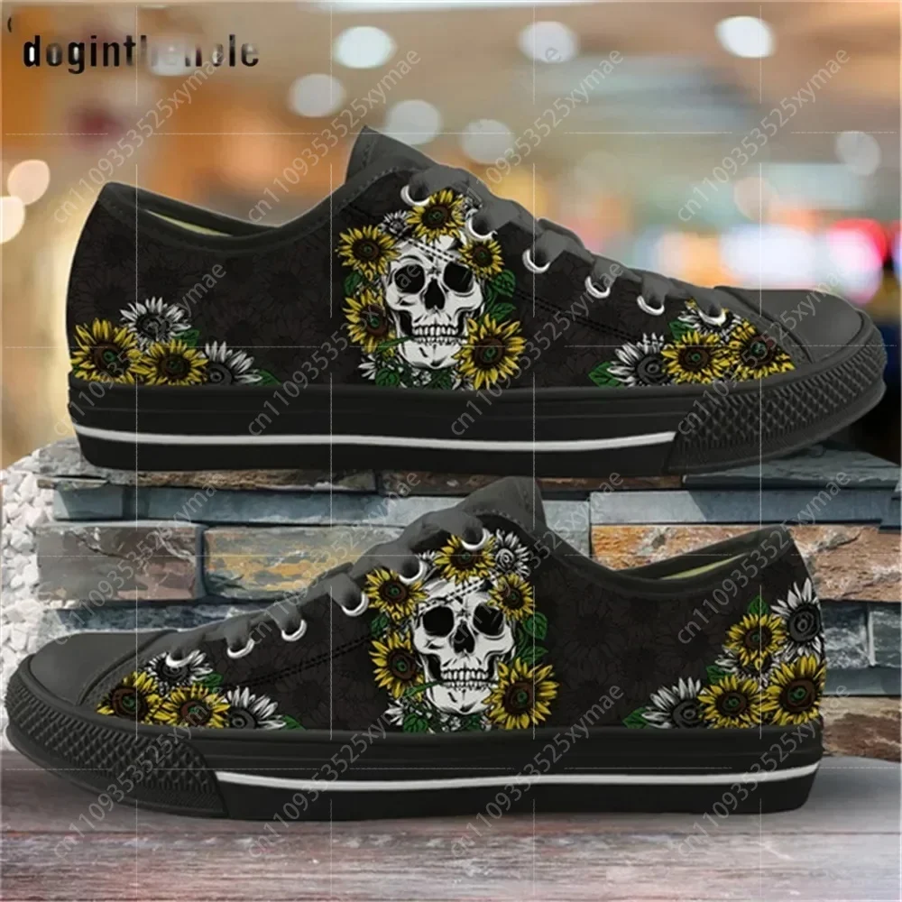 

Sunflowers Skull Patterns Low Top High Quality Sneakers Mens Womens Teenager Canvas Lightweight Sneaker Couple Shoes Custom Shoe