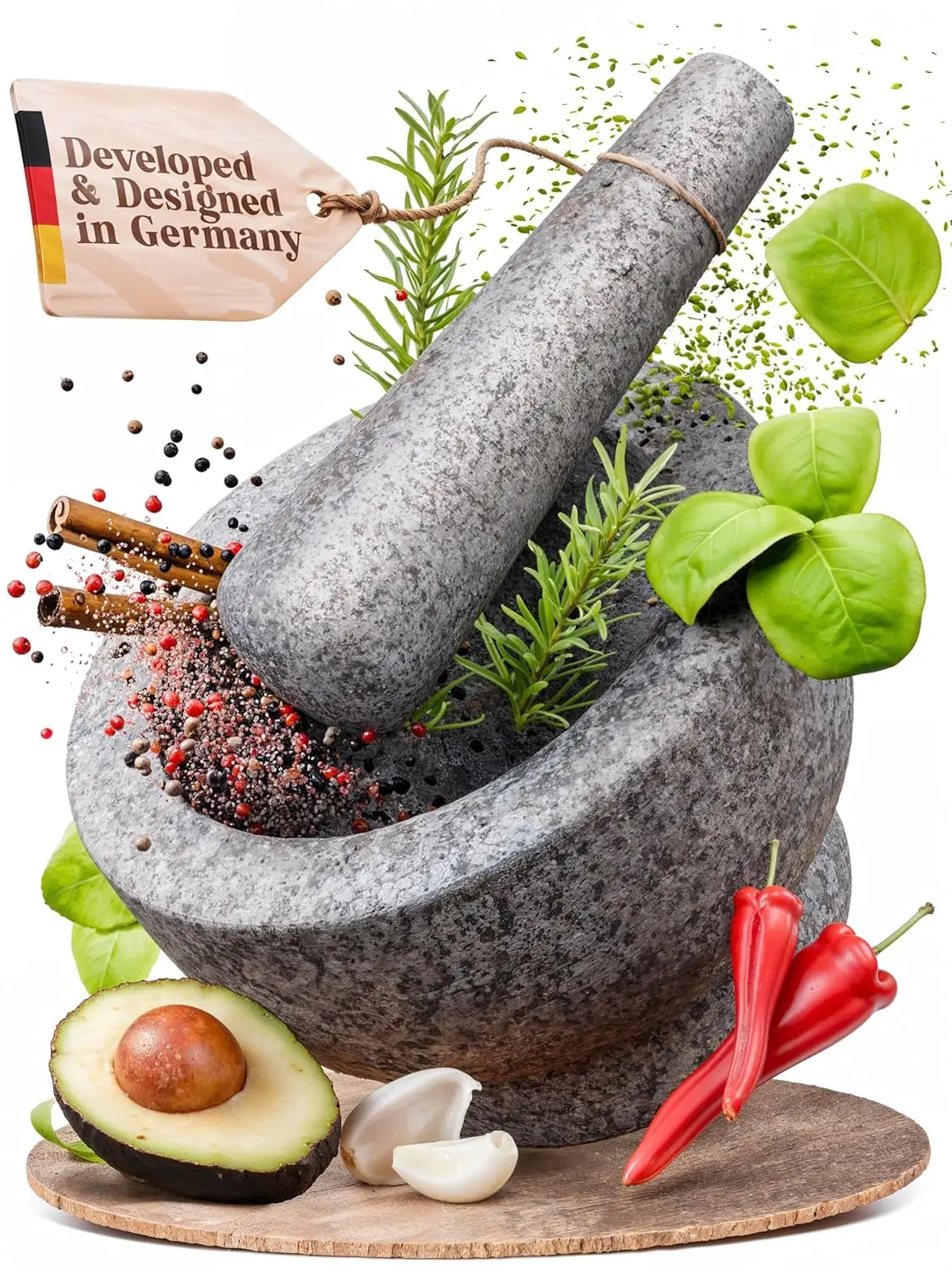 

Mortar and Pestle Set - 6 Inch - 2 Cup Capacity - Unpolished Heavy Granite for Enhanced Performance and Organic Appeara