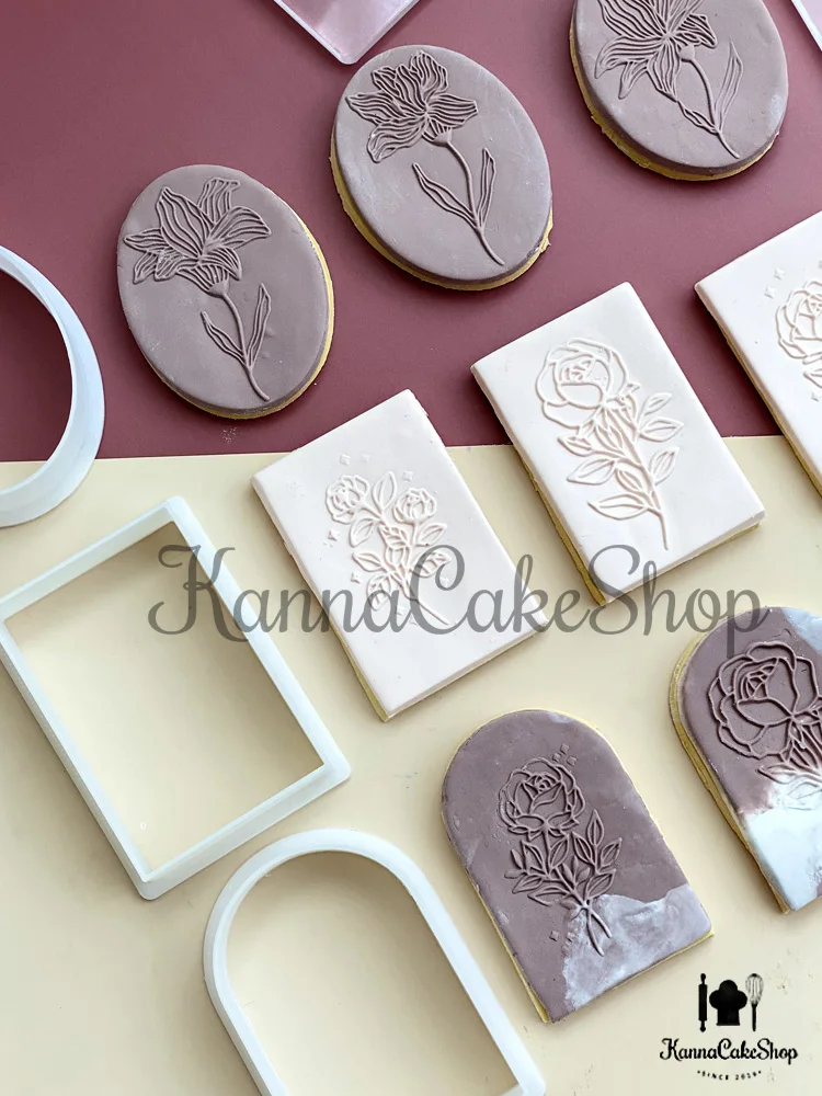 Flower Fondant Embosser and Cutter Mold Set 3D Rose Daffodil Cookie Embosser Stamp Cutter Cake Decoration Tools Sugar Craft