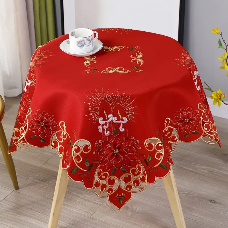 Christmas Embroidered Table Cloth,Hollow-Out Round TableCloth,for Restaurant Dinning Xams Banquet Events,33 Inch