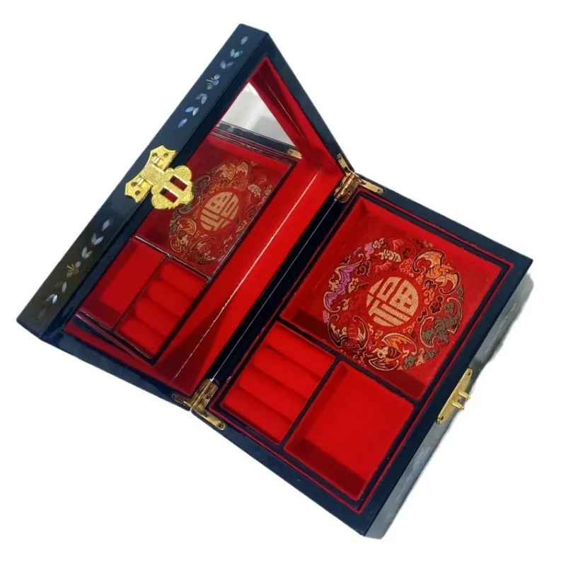 Non-Heritage Lacquerware Patent Color Snail Jewelry Box, Wooden Inlaid Shell, Handmade Wedding Gift Box, Bin Case