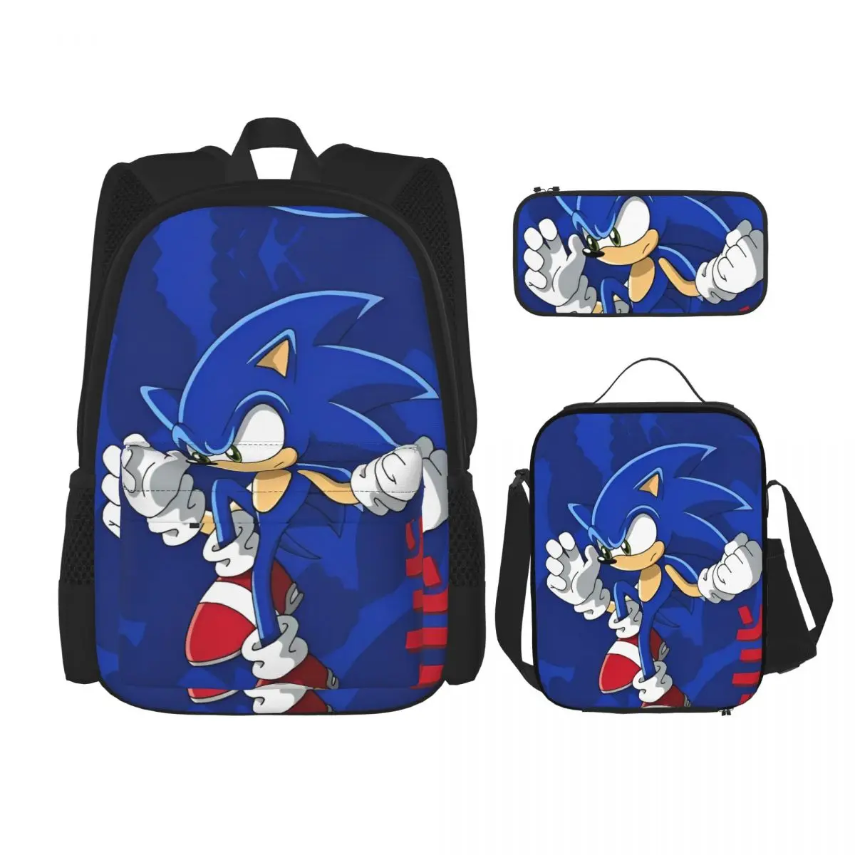 

3pecs/set Games Sonices Рюкзак для студентов Мультяшная сумка через плечо Сумка для обеда Пенал