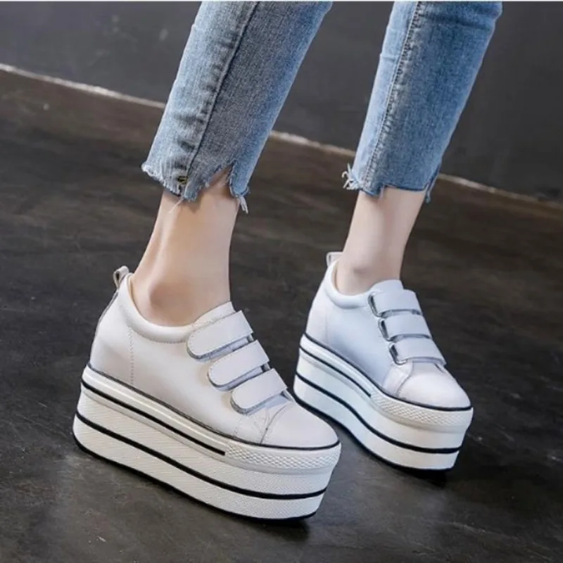 Top quality 12cm Genuine Leather New Women Shoes Platform Heel Platform Sneakers Wedge Shoes Fashion Women Leather Shoes Casual