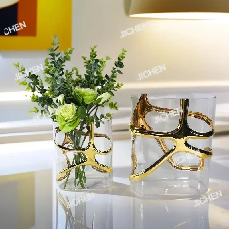 

HN HN Modern Creative Gold-painted Silver Glass Flower Ornament Wine Cabinet Soft Decoration Glass Handicraft Ornament