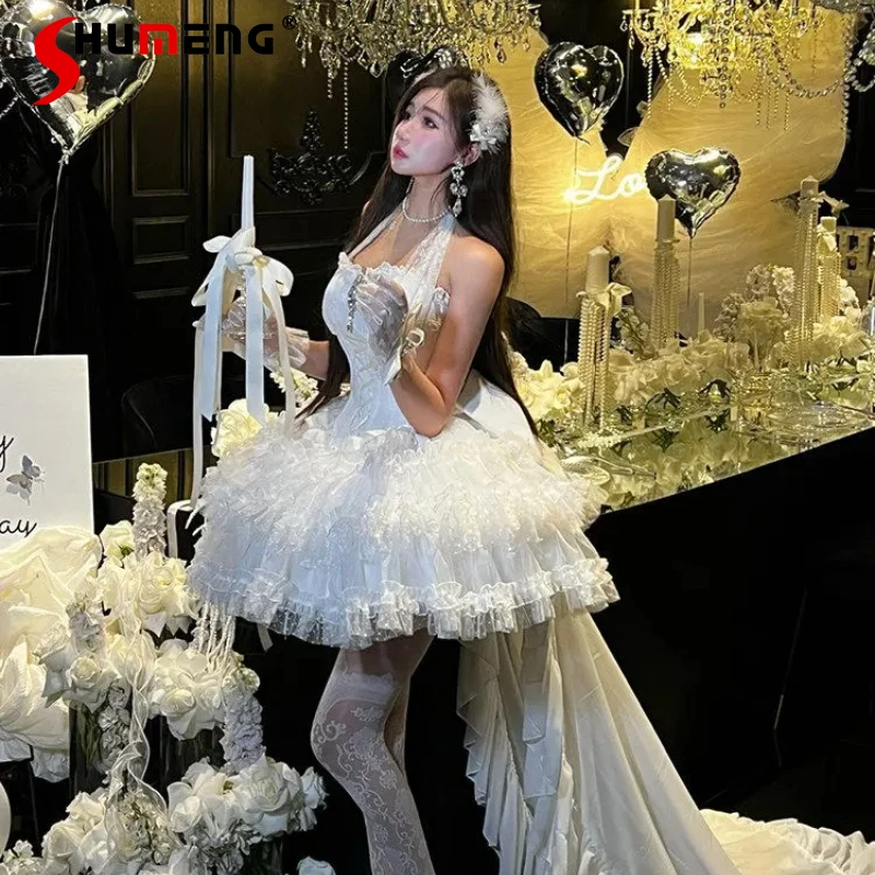 

Japanese Rojita Style Y2k White Dog Short Dress Romantic Atmosphere Elegant Anniversary Light Flower Wedding Dresses Y2k Clothes