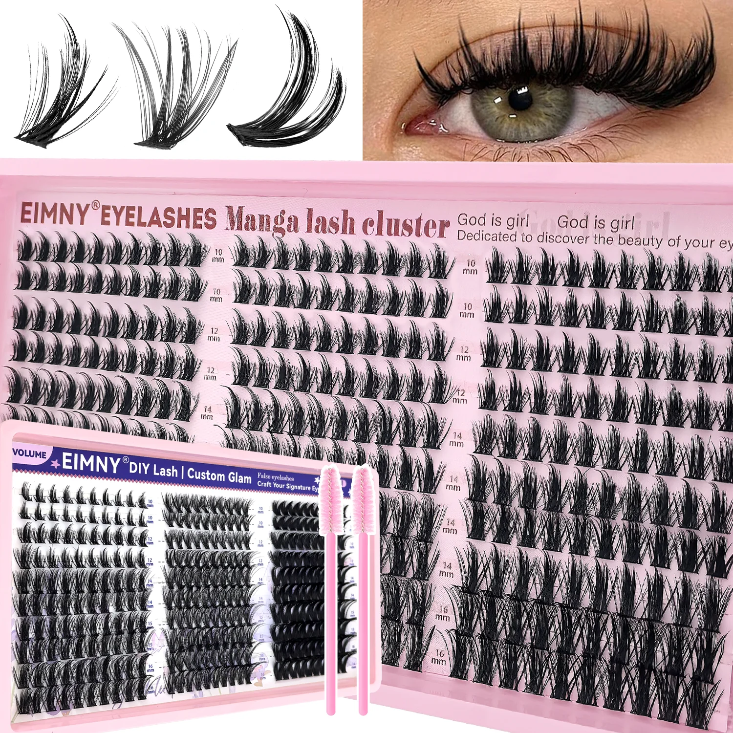 300 Stück EIMNY Wiederverwendbares Volumen-Wimpernverlängerungsset für Anfänger, Einfache Anwendung, Wimpernbüschel mit Bürste