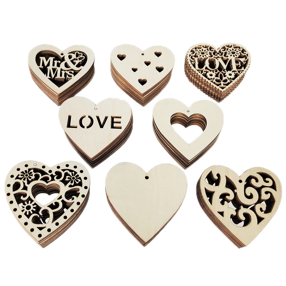 10Pcs Drewniane wiszące tagi w kształcie serca z liną Etykieta z wiadomością Znak na przyjęcie weselne Diy Craft Card Valentine Decor