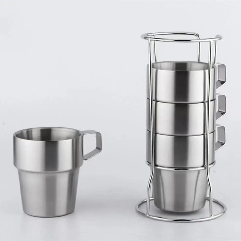 

Heat Insulation Stainless Steel Coffee Mugs Stackable Double Layer Camping Mug Set Sturdy Reusable Water Cup Outdoor