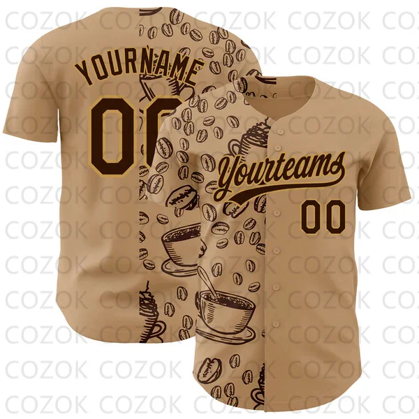 Maillot de Baseball Café Personnalisé pour Homme et Femme, Section, Imprimé en 3D, Équipe, Hip Hop, Unisexe