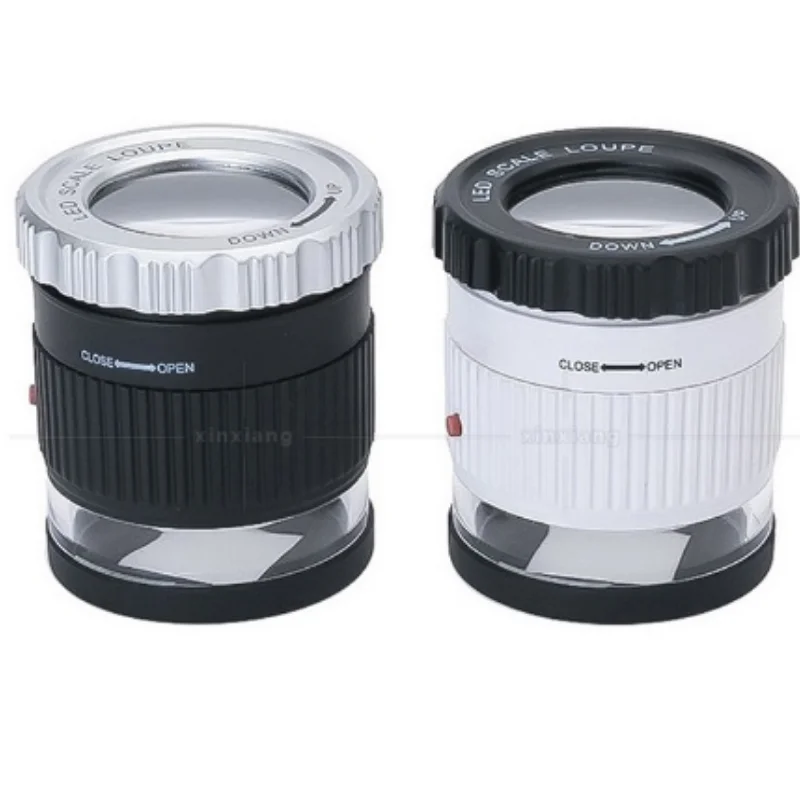 

LED Scale Loupe 30X Adjustable Magnification Magnifier Metal Cylinder Mirror with Scale Small Reading Mirror Jewelry Magnifier