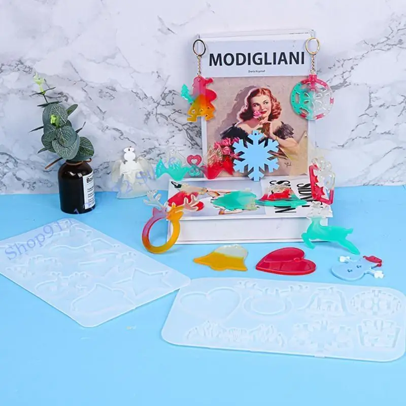 

H9ED Christmas Resin Silicone Mold Snowman Santa Elk for DIY Crafts Jewelry Making