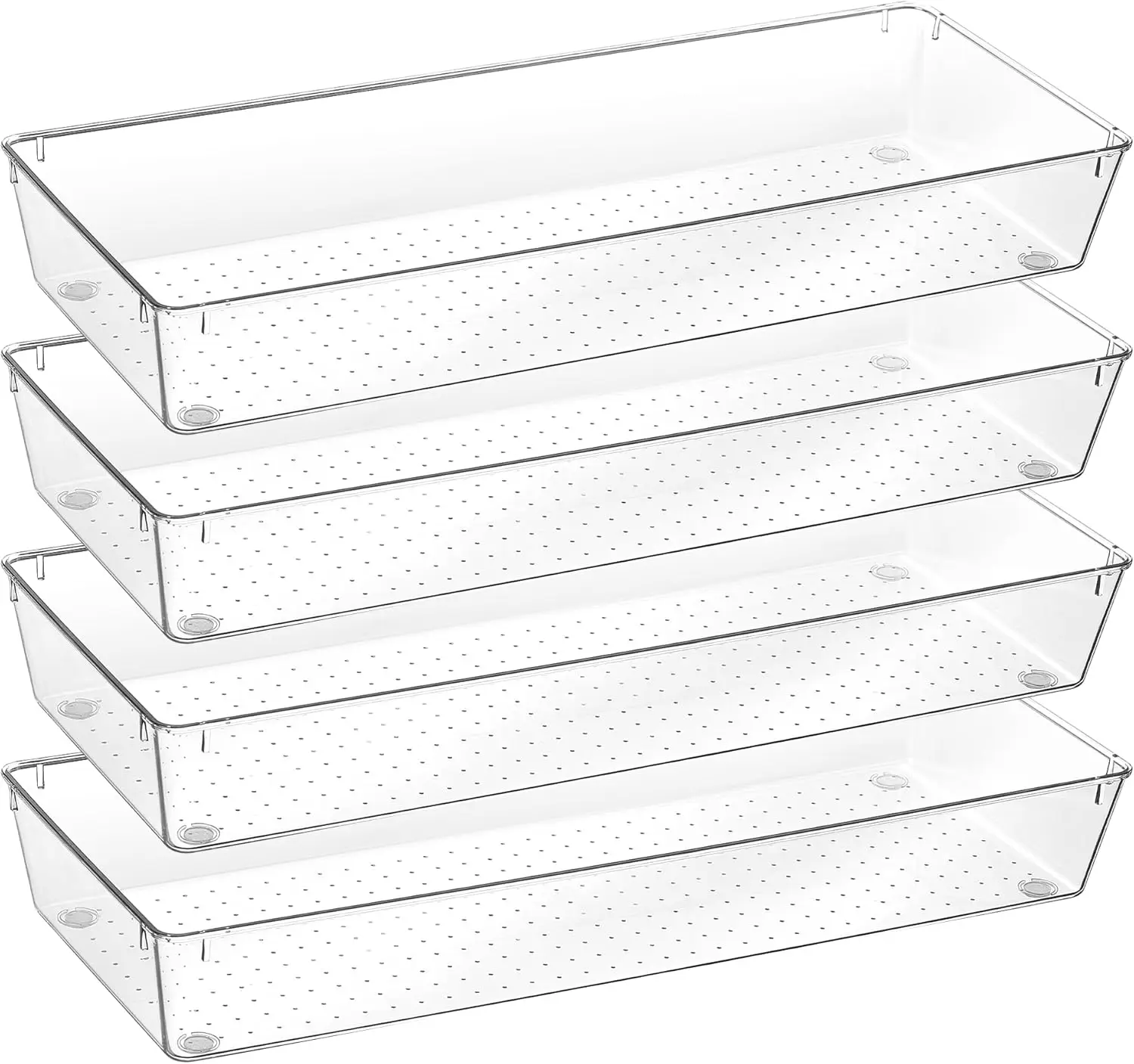 

4 Pack 15' X 6' Kitchen Drawer Organizers, Clear Plastic Drawer Organizer Tray, Storage Bins for