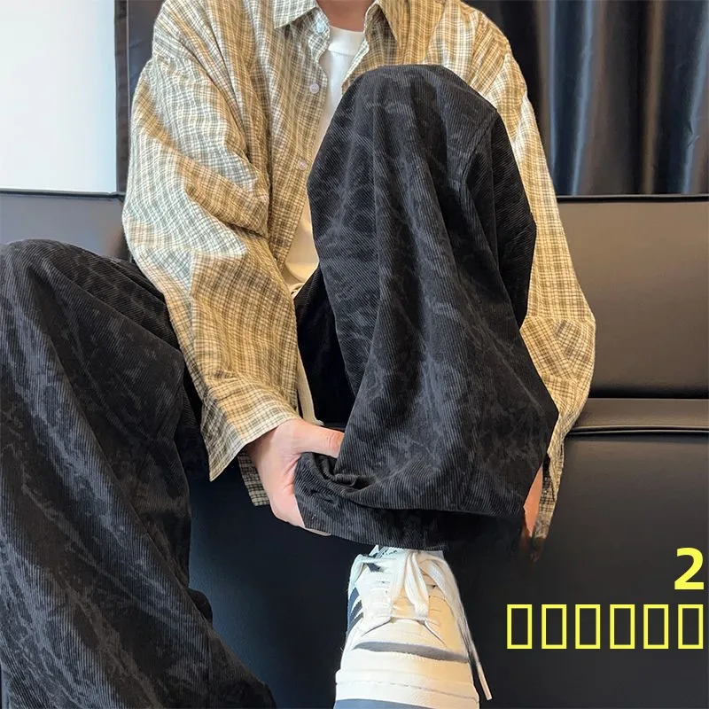 

Вельветовые спортивные брюки на флисовой подкладке, свободного кроя, для подростков, мужские повседневные брюки, осенне-зимние утепленные прямые джинсы