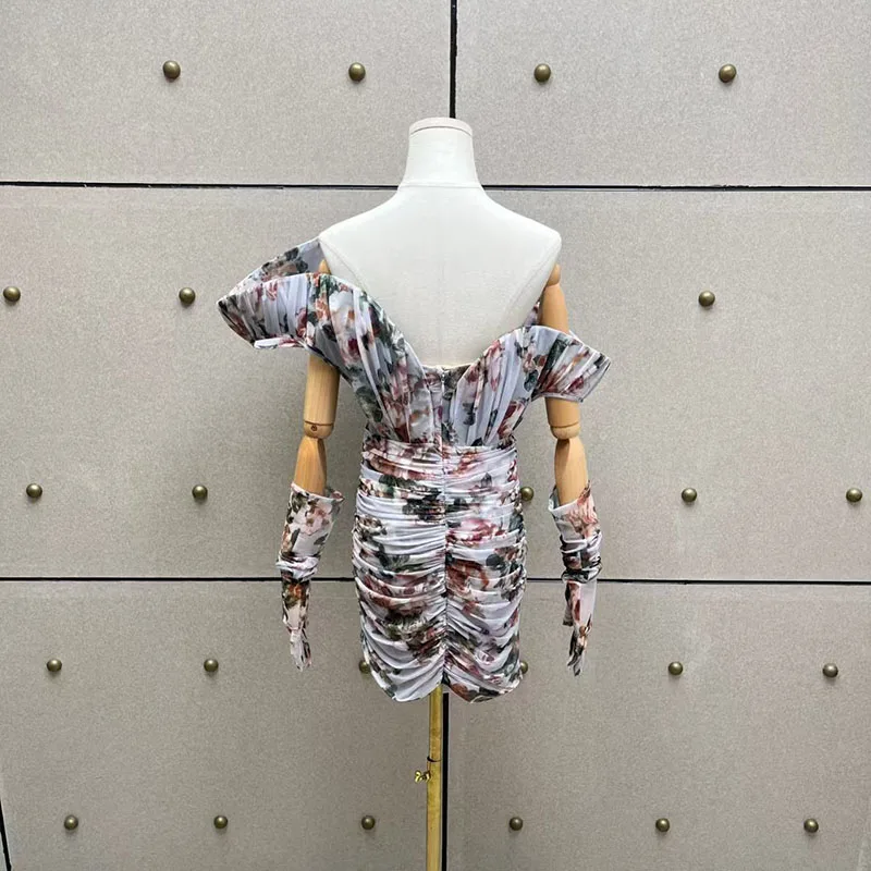 Women's Printed Halter Dress, Sexy Ruffled Backless Mini Skirt, High-Quality Party Gown, 2026 Spring New Arrival, Y2K Style