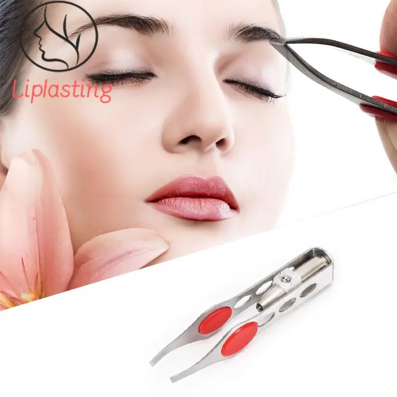 With LED Lamp Clip Eyebrow Tweezers Makeup Beauty Tools Hair Removal Clamp Mini Light Delicate Trimming