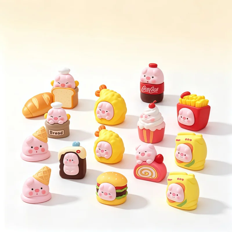 1/9 adorable food-themed resin mini pig figurines. Cute mini pig doll for hamburgers, Soft snack-themed desktop decoration.