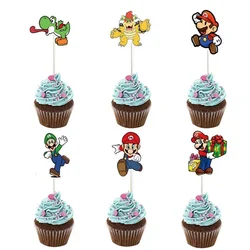 24 Uds. Figura de acción de Super Mario Mario Bros Luigi Yoshi Bowser adornos para magdalenas para niños suministros de decoración de pasteles para fiesta de cumpleaños